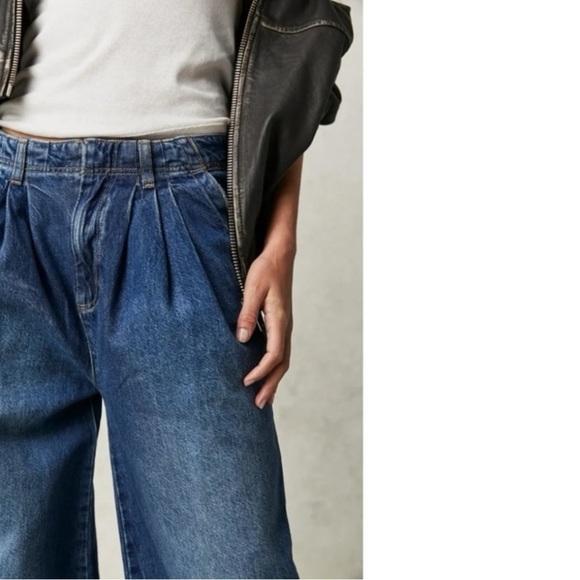 Free People Equinox Denim Trousers Lake Life Blue 29 Wide Leg Jeans Slouchy - Picture 7 of 16